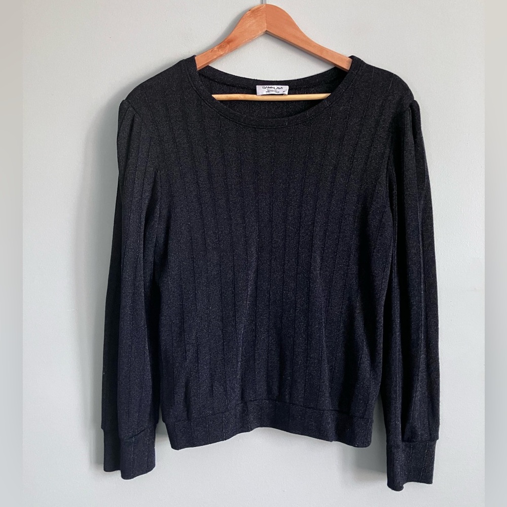 SAM & LAVI Midnight Blue and Silver Ribbed Crewneck Light Weight Sweater Size M
